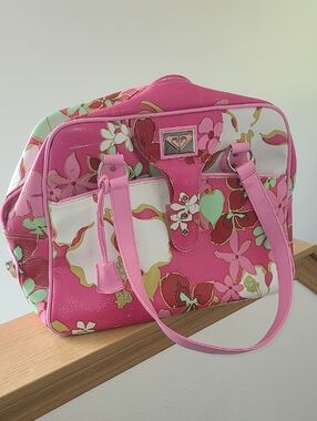Vintage Roxy Pink Floral Tote with Mint & White Accents